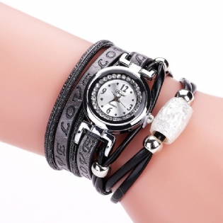 Mode Luksus Rhinestone Pu Læder Kvinder Quartz Watch Armbåndsur