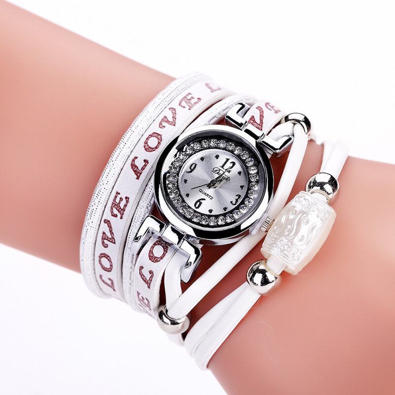 Mode Luksus Rhinestone Pu Læder Kvinder Quartz Watch Armbåndsur