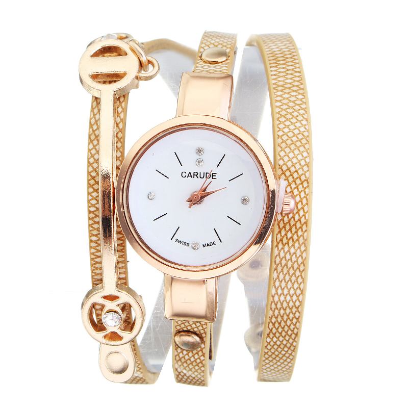 Mode Pu Læderrem Simple Crystal Dial Dame Watch Dame Dress Quartz Watch