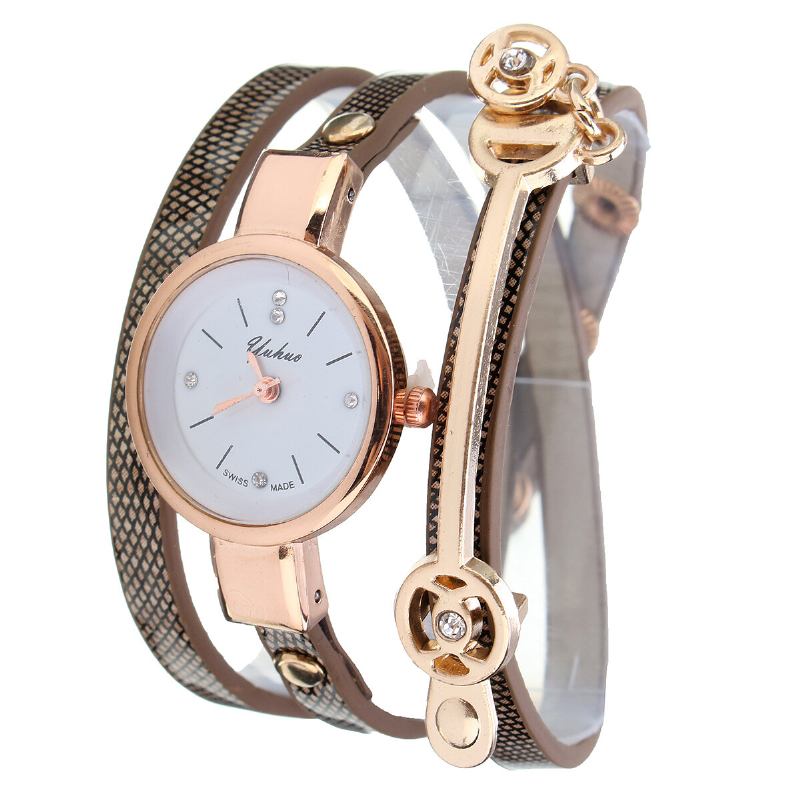 Mode Pu Læderrem Simple Crystal Dial Dame Watch Dame Dress Quartz Watch