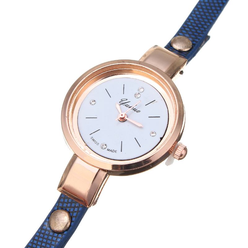 Mode Pu Læderrem Simple Crystal Dial Dame Watch Dame Dress Quartz Watch