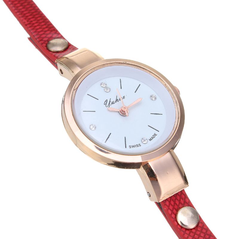 Mode Pu Læderrem Simple Crystal Dial Dame Watch Dame Dress Quartz Watch