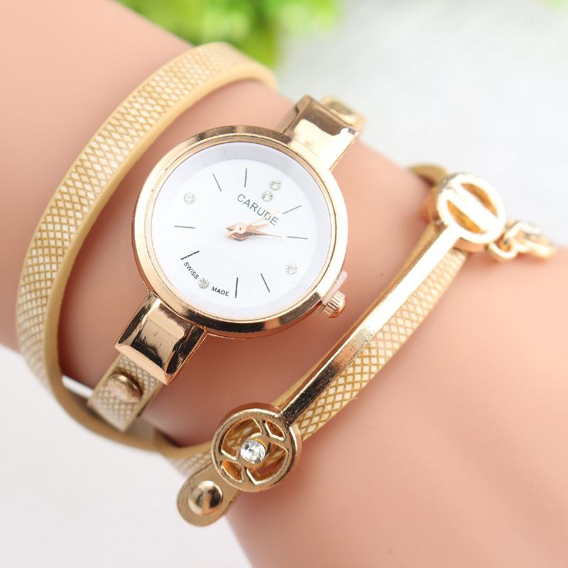 Mode Pu Læderrem Simple Crystal Dial Dame Watch Dame Dress Quartz Watch