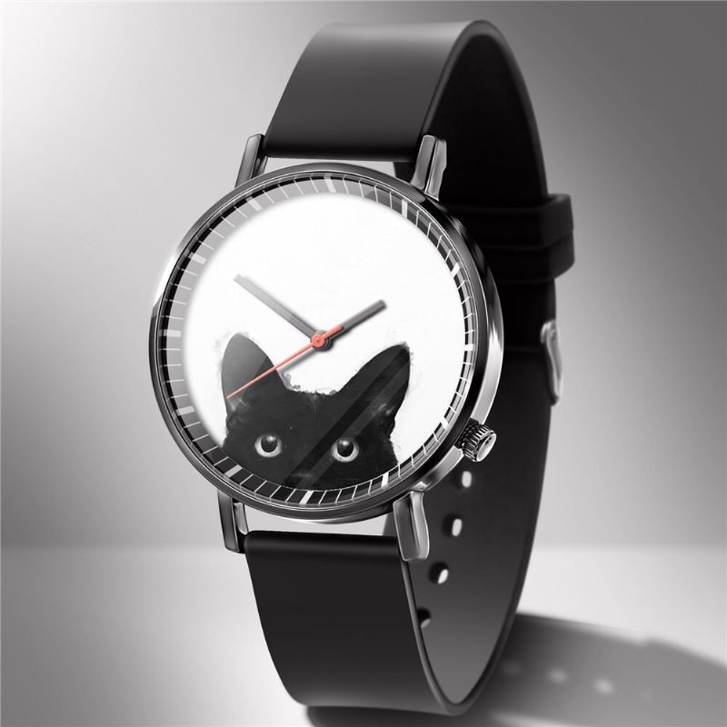 Mode Quartz Watch Animal Print Herre Business Watch Sød Sort-hvid Hunde Katte Mønster Kvinder Quartz Watch