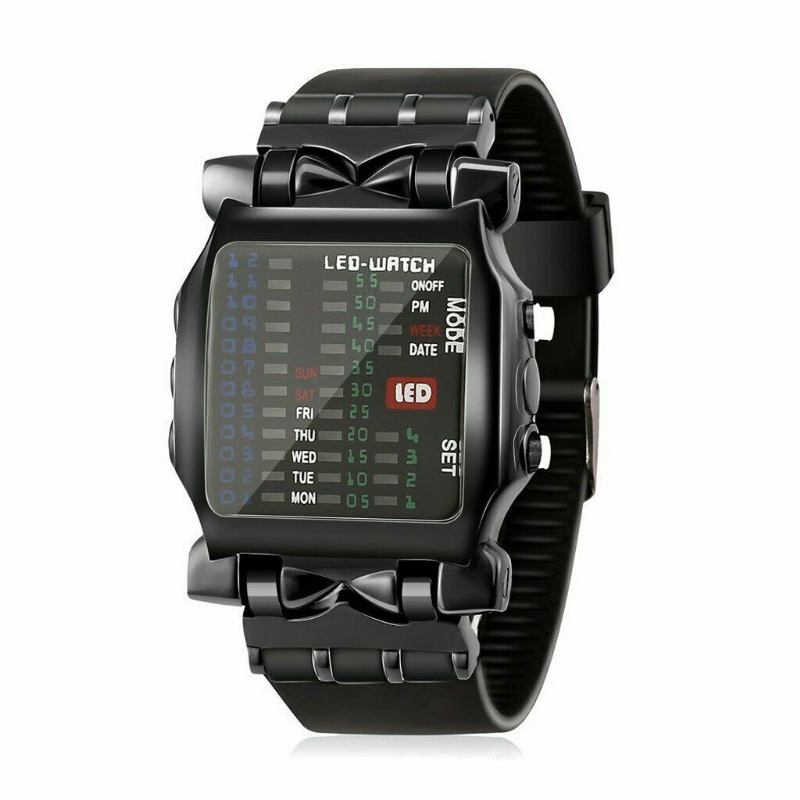 Mode Square Style Cool Herreur Led Tid Dato Uge Display Farverigt Lys Digital Watch