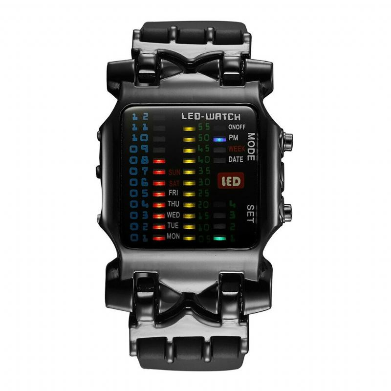 Mode Square Style Cool Herreur Led Tid Dato Uge Display Farverigt Lys Digital Watch