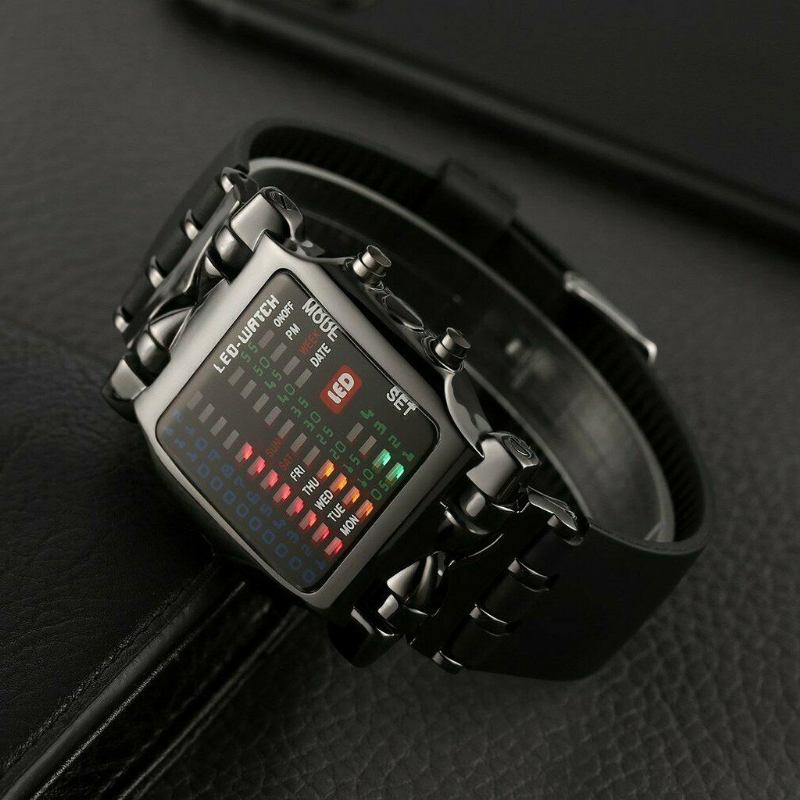 Mode Square Style Cool Herreur Led Tid Dato Uge Display Farverigt Lys Digital Watch