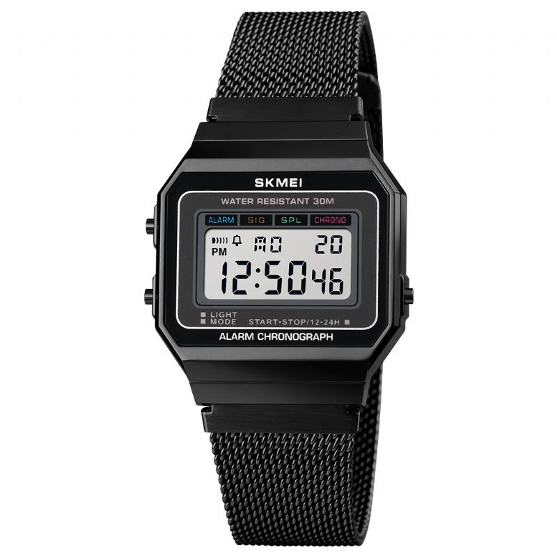 Mode Stopur Lysende Display Herre Vandtæt Ur Mesh Strap Digital Watch