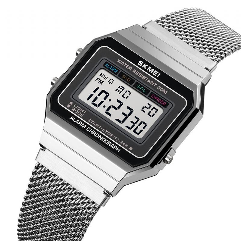 Mode Stopur Lysende Display Herre Vandtæt Ur Mesh Strap Digital Watch