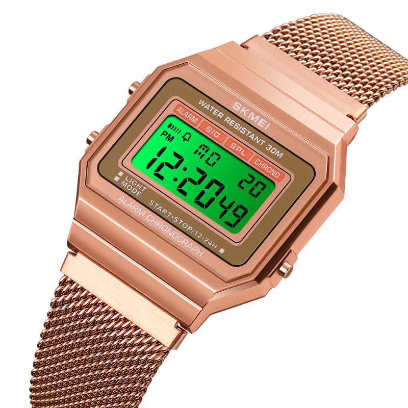 Mode Stopur Lysende Display Herre Vandtæt Ur Mesh Strap Digital Watch