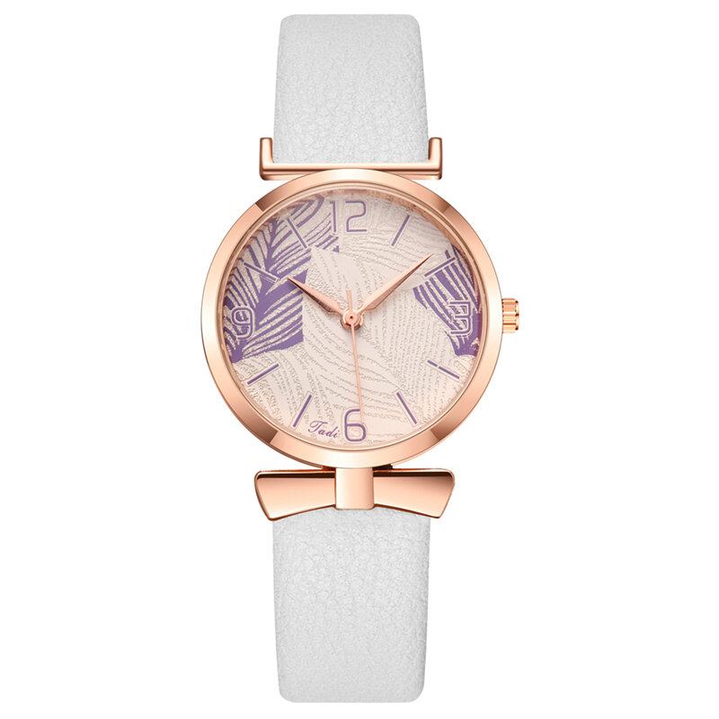 Moderigtigt Sjove Trendy Kvinder Ure Træmønster Urskive Rose Guld Legering Urkasse Læderbånd Quartz Watch