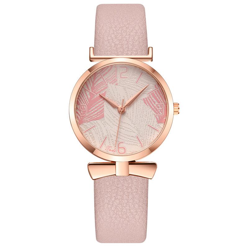 Moderigtigt Sjove Trendy Kvinder Ure Træmønster Urskive Rose Guld Legering Urkasse Læderbånd Quartz Watch