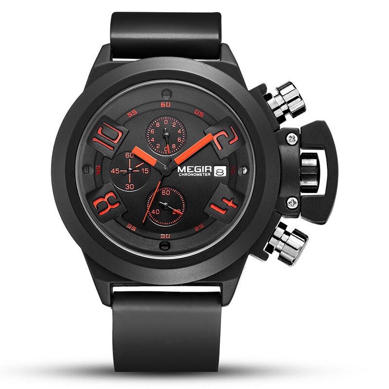 Multifunktion Sports 3d Urskive Med Datokalender Silikonebånd Herre Quartz Watch