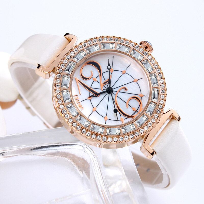 Rhinestone Dame Armbåndsur Shell Dial Vandtæt Elegant Design Quartz Watch