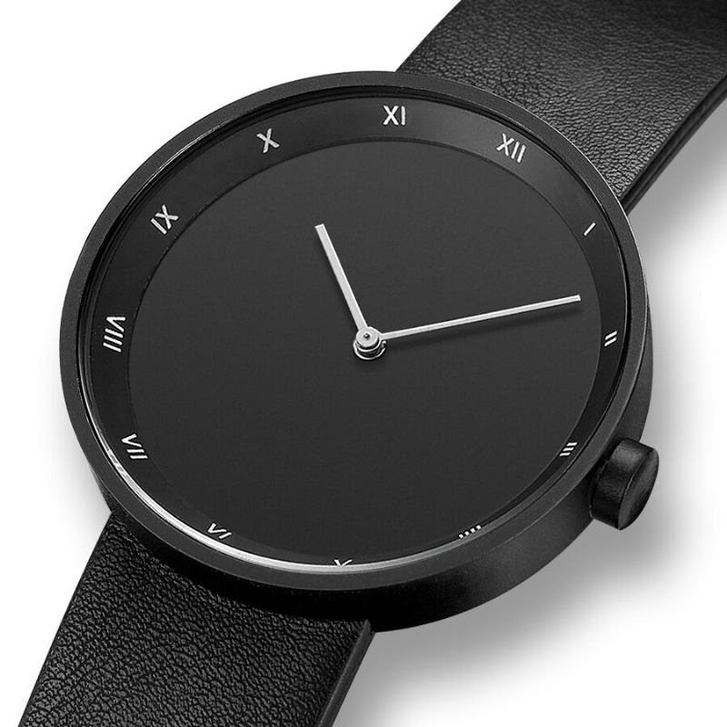 Simple Dial Fashion Style Læderrem Herreur Quartz Watch