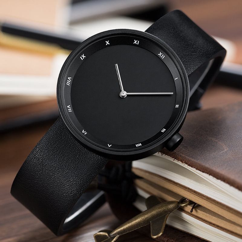 Simple Dial Fashion Style Læderrem Herreur Quartz Watch