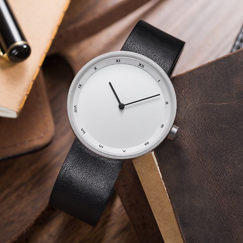 Simple Dial Fashion Style Læderrem Herreur Quartz Watch