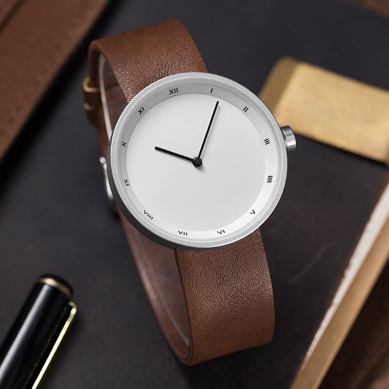 Simple Dial Fashion Style Læderrem Herreur Quartz Watch