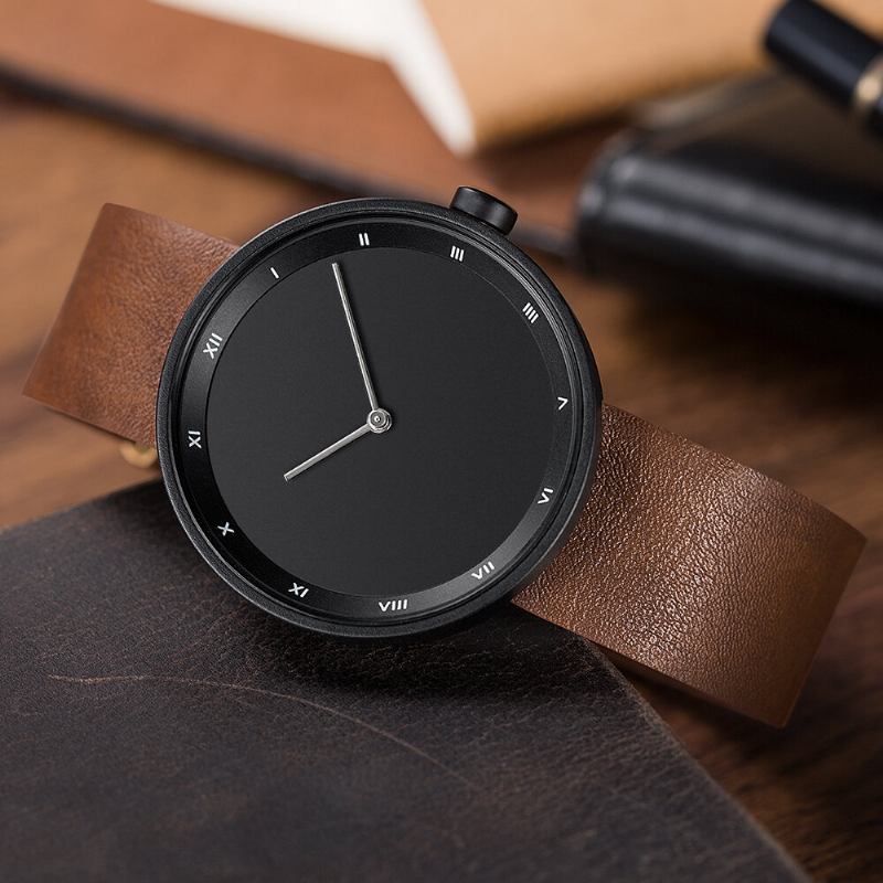 Simple Dial Fashion Style Læderrem Herreur Quartz Watch