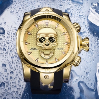 Stor Urskive Herre Business Watch Ghost Head Skull Dial Silikonebånd Vandtæt Quartz Watch