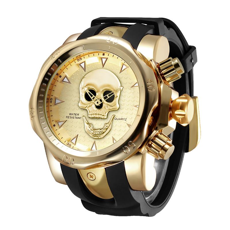 Stor Urskive Herre Business Watch Ghost Head Skull Dial Silikonebånd Vandtæt Quartz Watch