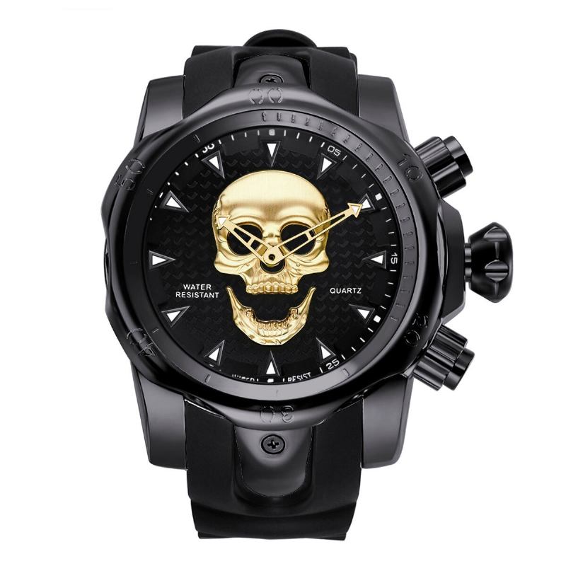 Stor Urskive Herre Business Watch Ghost Head Skull Dial Silikonebånd Vandtæt Quartz Watch