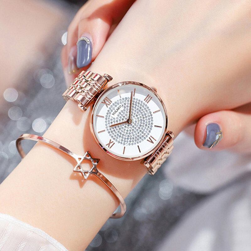 Trendy Elegant Dameure Fuldlegering Romertal Rhinestones Mount Dial Quartz Ure