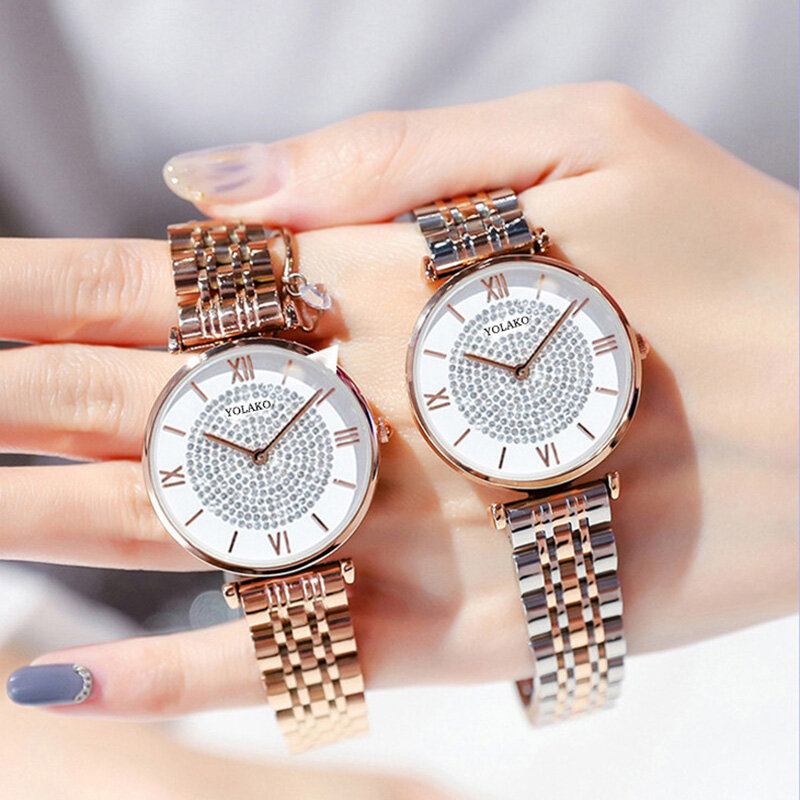 Trendy Elegant Dameure Fuldlegering Romertal Rhinestones Mount Dial Quartz Ure