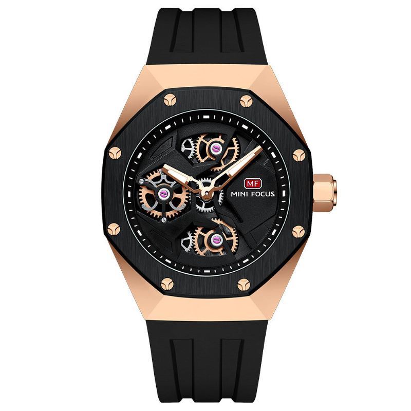 Udhult Urskive Business Casual Luminous Pointer Silikone Strap 3atm Vandtæt Herre Quartz Watch Armbåndsur