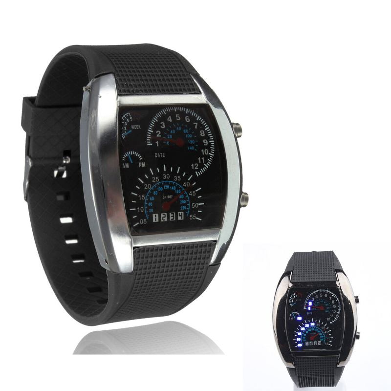 Unisex Fashion Square Silikone Gummibånd Binær Dot Led Quartz Watch