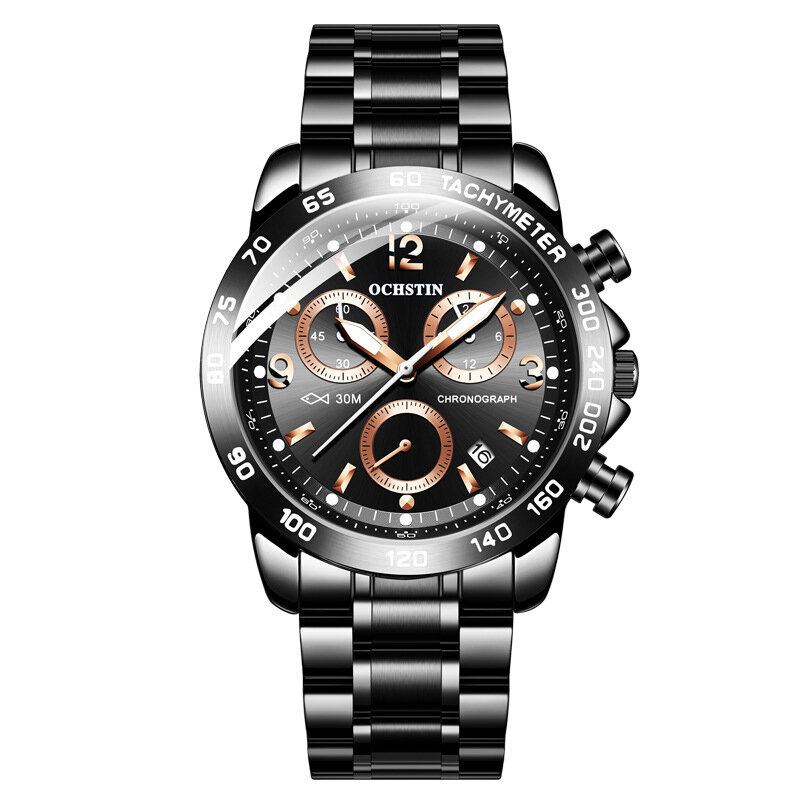 Vandtæt Casual Style Mænd Armbåndsur Fuldt Stål Chronograph Quartz Watch