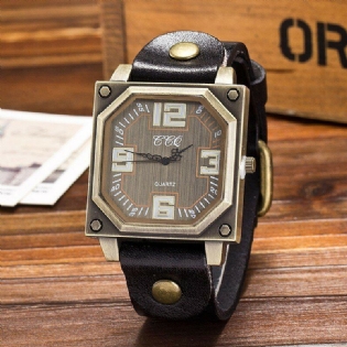 Vintage Casual Firkantet Skive Justerbar Octagon Læderrem Herre Quartz Watch Armbåndsur