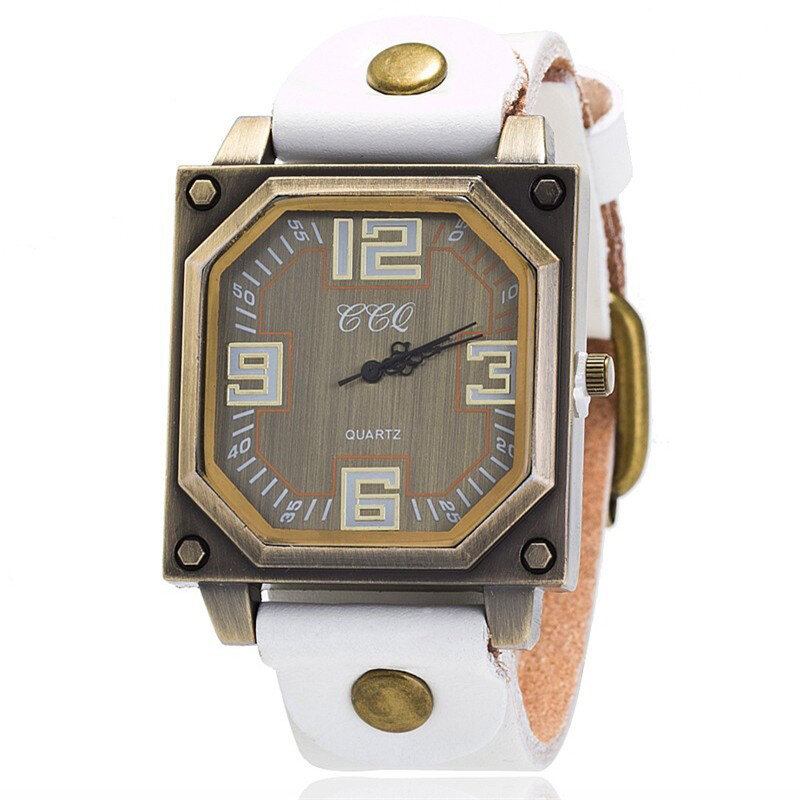 Vintage Casual Firkantet Skive Justerbar Octagon Læderrem Herre Quartz Watch Armbåndsur