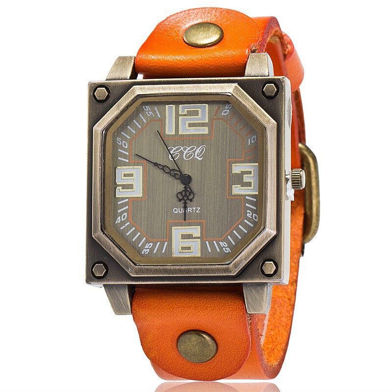 Vintage Casual Firkantet Skive Justerbar Octagon Læderrem Herre Quartz Watch Armbåndsur