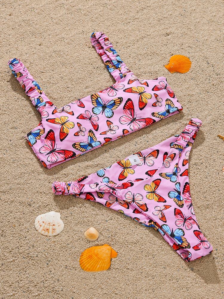 Animal Butterfly Print Polstret Bikini Holiday Beach Badedragter Til Kvinder