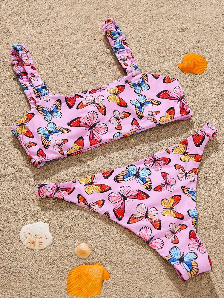 Animal Butterfly Print Polstret Bikini Holiday Beach Badedragter Til Kvinder