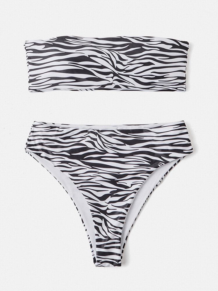 Dame Animal Print Bandeau Rygløs Bikinithong Badedragt