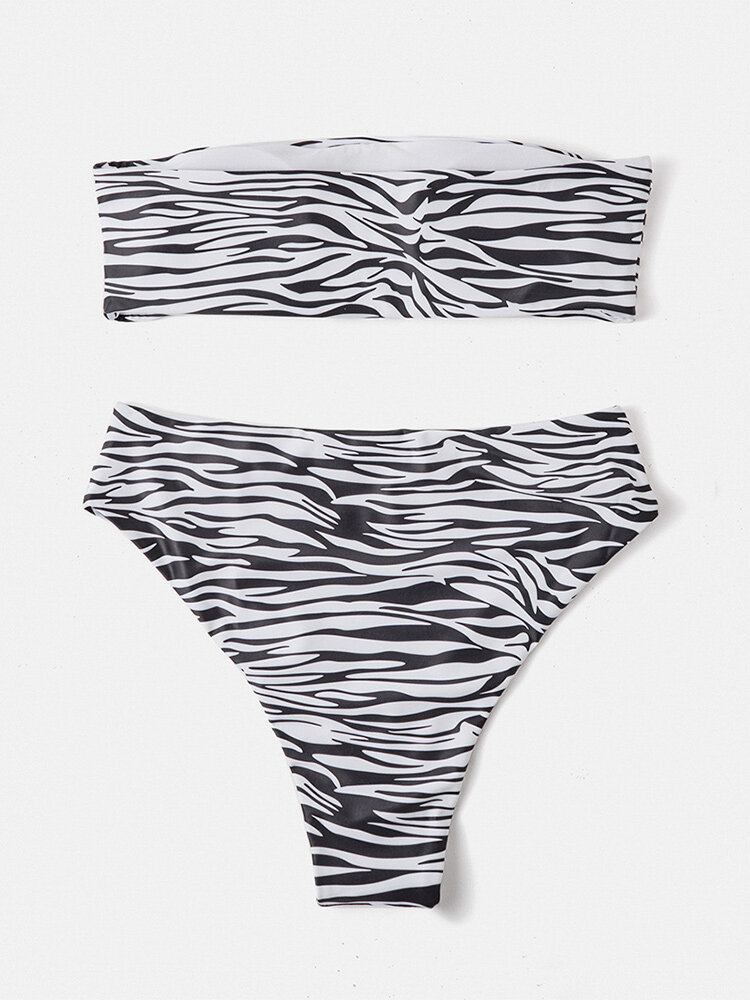 Dame Animal Print Bandeau Rygløs Bikinithong Badedragt