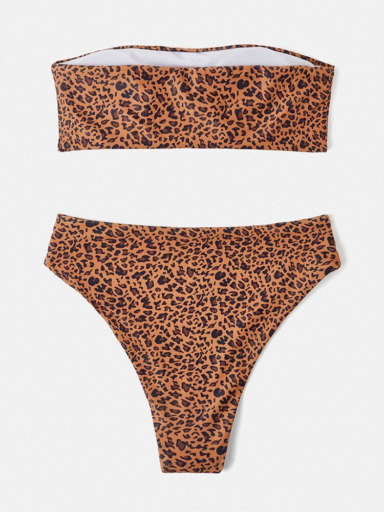 Dame Animal Print Bandeau Rygløs Bikinithong Badedragt