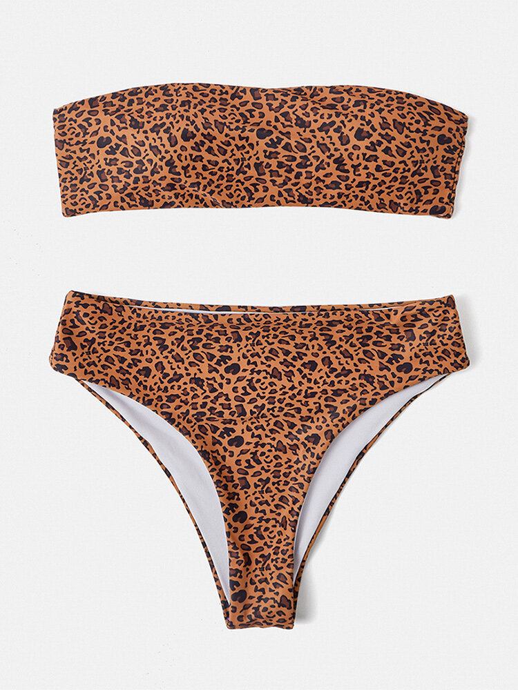 Dame Animal Print Bandeau Rygløs Bikinithong Badedragt