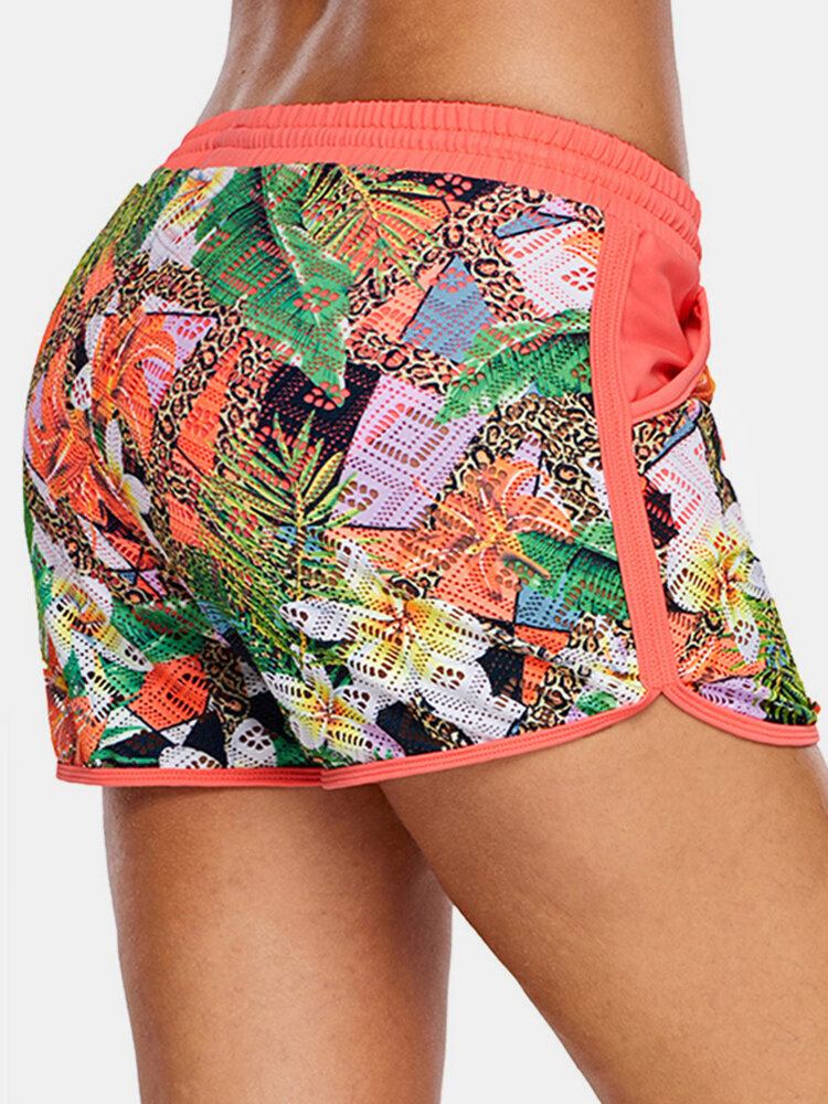 Dame Blomsterprint Hollow Out Snøre Svømmeboyshorts