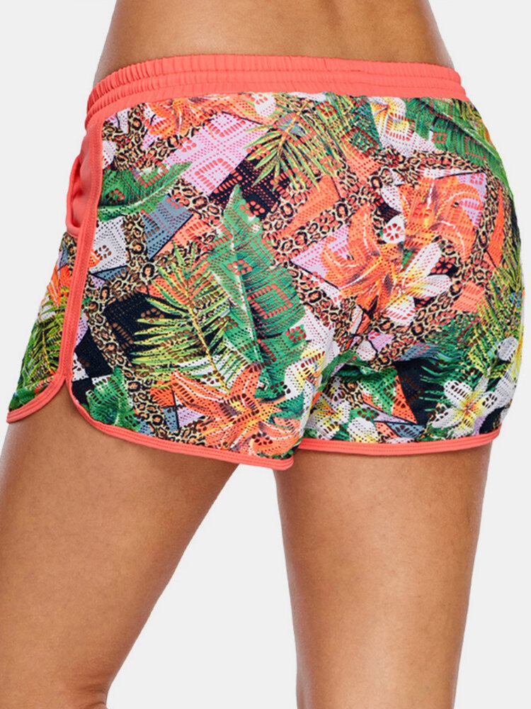 Dame Blomsterprint Hollow Out Snøre Svømmeboyshorts