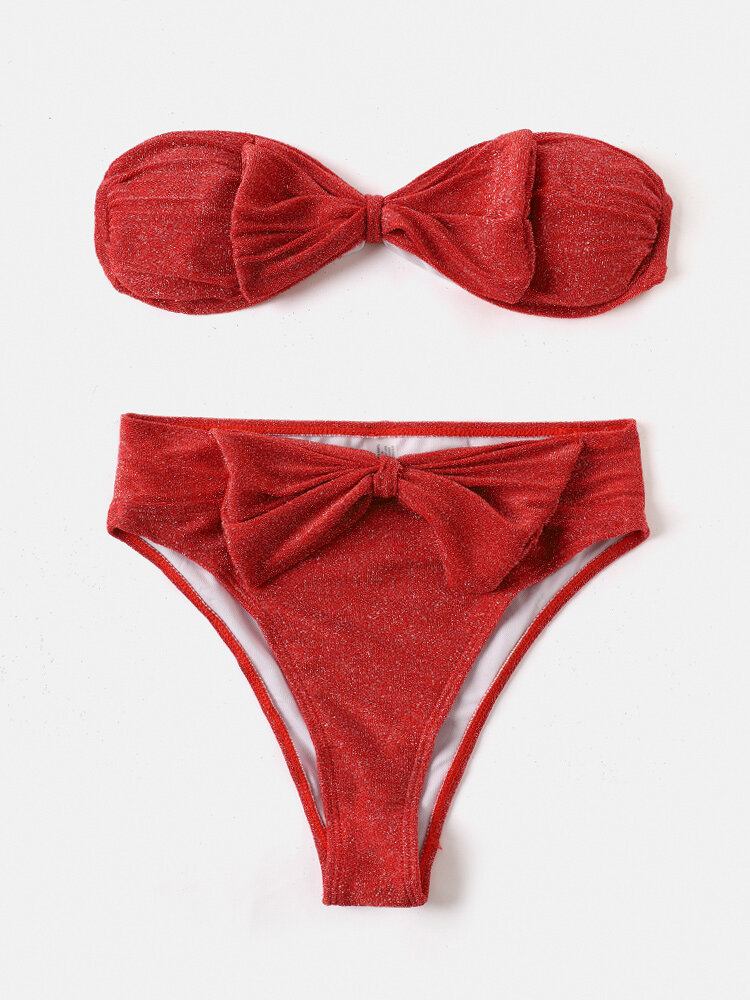 Dame Large Bowknot Trådløs Ryglukning Bandeau Bikinier Badetøj