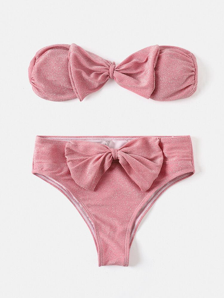 Dame Large Bowknot Trådløs Ryglukning Bandeau Bikinier Badetøj