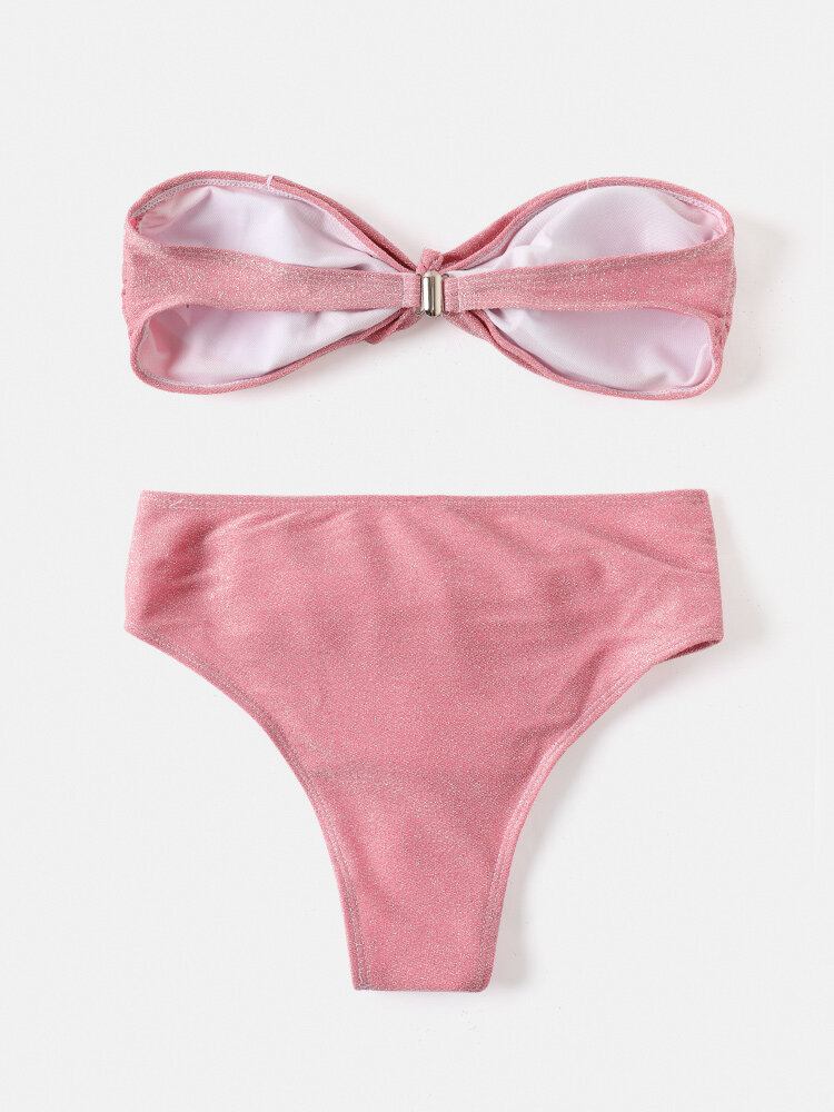 Dame Large Bowknot Trådløs Ryglukning Bandeau Bikinier Badetøj