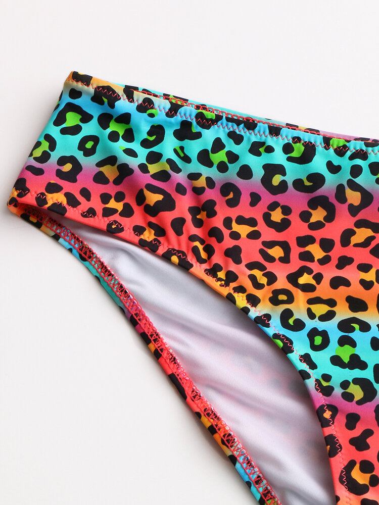 Dame Leopard Patchwork Front Lynlås Bikini Rygløst Badetøj