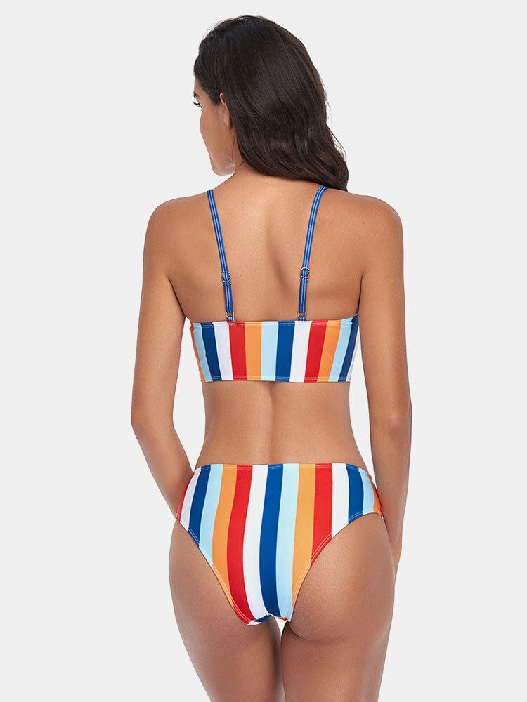 Dame Stripe Print Spaghetti Remme Knyttet Hawaii Bikini Badedragt