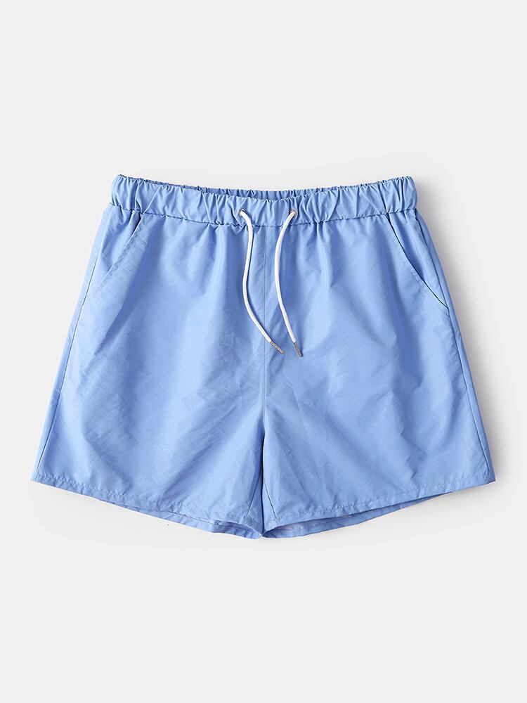 Ensfarvet Herre Letvægts Hurtigttørrende Snoretræk Activewear Beach Board Shorts Joggingshorts