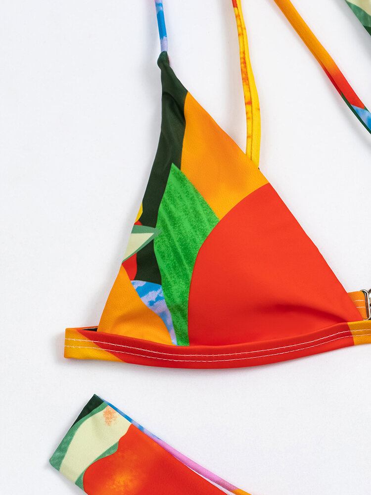 Geometri Mønster Print Farveblok En Skulder Krydskryds Hawaii Bikini