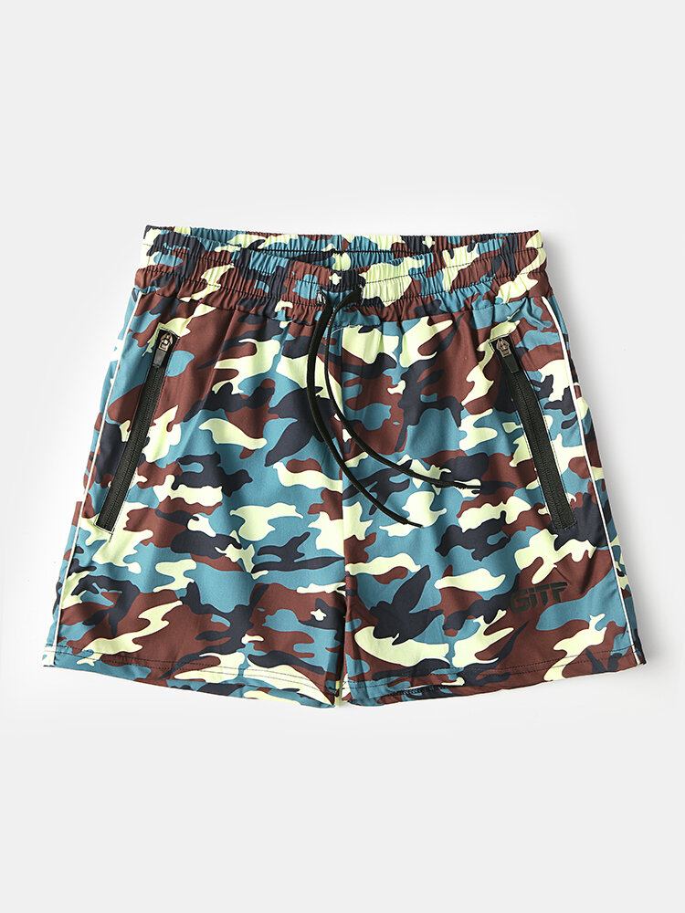 Herre Activewear Ensfarvet Hurtigtørrende Snøre Lynlås Lommer Beach Board Shorts